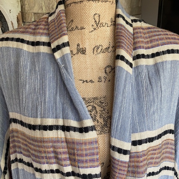 Zara boho kimono open front cardigan gray blue  multi colored pom poms fringe - Picture 3 of 15